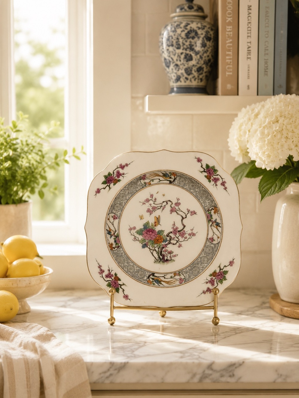 Vintage Lenox Ming Salad Plate 8" Floral Bird Gold Trim Decorative plate
